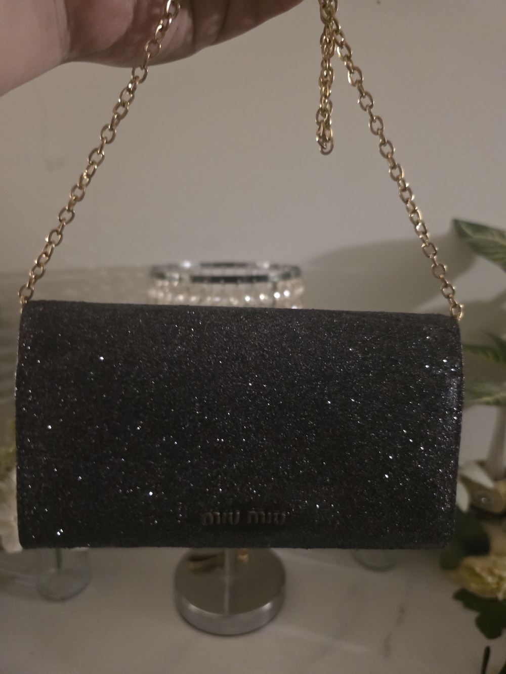Miu Miu Black Glitter Chain Shoulder Bag / Wallet